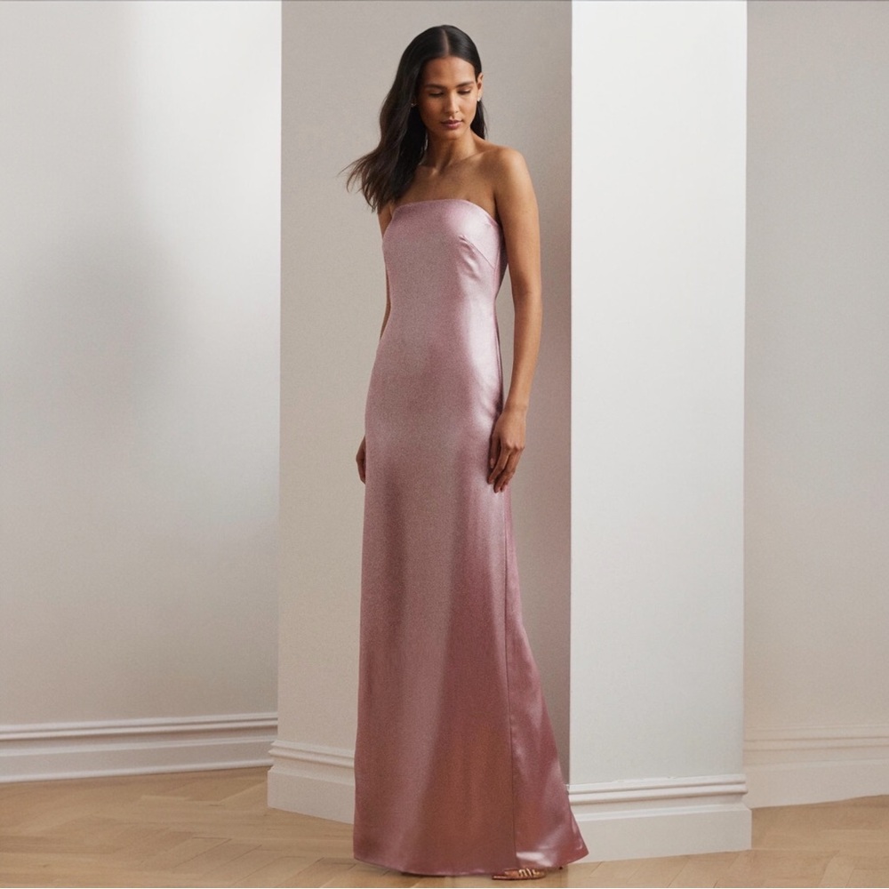 NWT Ralph Lauren Foiled Charmeuse Strapless Gown Pink